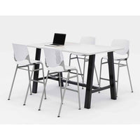 Midtown Bistro Dining Table With Four White Kool Barstools, 36 X 72 X 41, Designer White, Ships In 4-6 Business Days