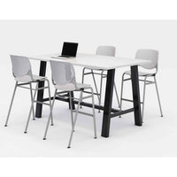 Midtown Bistro Dining Table With Four Light Gray Kool Barstools, 36 X 72 X 41, Designer White, Ships In 4-6 Business Days