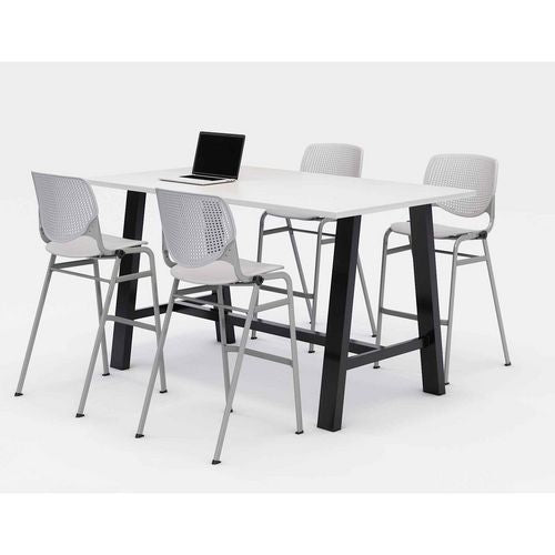 Midtown Bistro Dining Table With Four Light Gray Kool Barstools, 36 X 72 X 41, Designer White, Ships In 4-6 Business Days