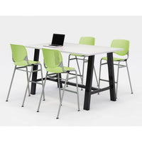 Midtown Bistro Dining Table With Four Lime Green Kool Barstools, 36 X 72 X 41, Designer White, Ships In 4-6 Business Days