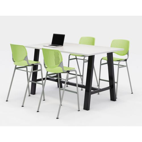 Midtown Bistro Dining Table With Four Lime Green Kool Barstools, 36 X 72 X 41, Designer White, Ships In 4-6 Business Days