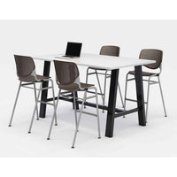 Midtown Bistro Dining Table With Four Brownstone Kool Barstools, 36 X 72 X 41, Designer White, Ships In 4-6 Business Days