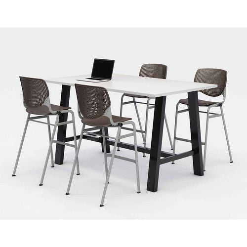 Midtown Bistro Dining Table With Four Brownstone Kool Barstools, 36 X 72 X 41, Designer White, Ships In 4-6 Business Days