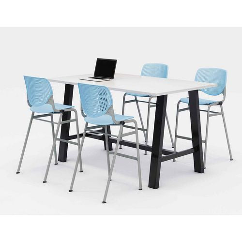 Midtown Bistro Dining Table With Four Sky Blue Kool Barstools, 36 X 72 X 41, Designer White, Ships In 4-6 Business Days