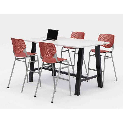 Midtown Bistro Dining Table With Four Coral Kool Barstools, 36 X 72 X 41, Designer White, Ships In 4-6 Business Days