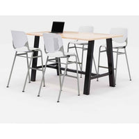 Midtown Bistro Dining Table With Four White Kool Barstools, 36 X 72 X 41, Kensington Maple, Ships In 4-6 Business Days