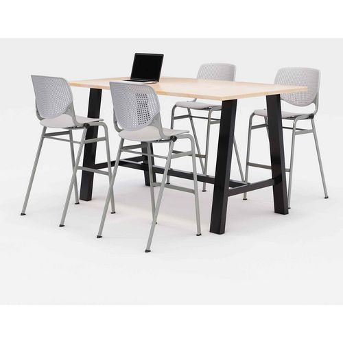 Midtown Bistro Dining Table With Four Light Gray Kool Barstools, 36 X 72 X 41, Kensington Maple, Ships In 4-6 Business Days