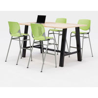 Midtown Bistro Dining Table With Four Lime Green Kool Barstools, 36 X 72 X 41, Kensington Maple, Ships In 4-6 Business Days