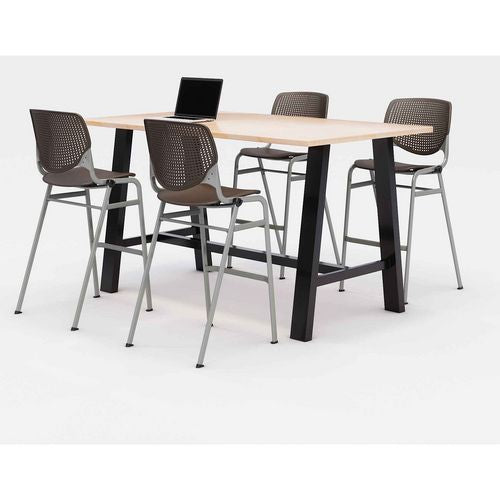 Midtown Bistro Dining Table With Four Brownstone Kool Barstools, 36 X 72 X 41, Kensington Maple, Ships In 4-6 Business Days