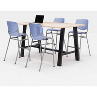 Midtown Bistro Dining Table With Four Periwinkle Kool Barstools, 36 X 72 X 41, Kensington Maple, Ships In 4-6 Business Days