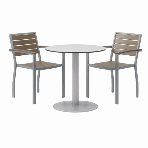 Eveleen Outdoor Patio Table With Two Mocha Powder-coated Polymer Chairs, 30" Dia X 29h, Gray, Ships In 4-6 Business Days