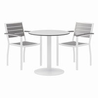 Eveleen Outdoor Patio Table With 2 Gray Powder-coated Polymer Chairs, 30" Dia X 29h, Designer White, Ships In 4-6 Bus Days