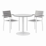 Eveleen Outdoor Patio Table With 2 Gray Powder-coated Polymer Chairs, 30" Dia X 29h, Designer White, Ships In 4-6 Bus Days