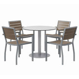 Eveleen Outdoor Patio Table, 4 Mocha Powder-coated Polymer Chairs, Round, 36" Dia X 29h, Fashion Gray, Ships In 4-6 Bus Days
