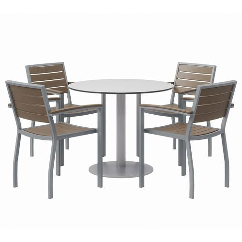 Eveleen Outdoor Patio Table, 4 Mocha Powder-coated Polymer Chairs, Round, 36" Dia X 29h, Fashion Gray, Ships In 4-6 Bus Days