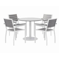 Eveleen Outdoor Patio Table W/four Gray Powder-coated Polymer Chairs, Round, 36" Dia X 29h,white, Ships In 4-6 Business Days