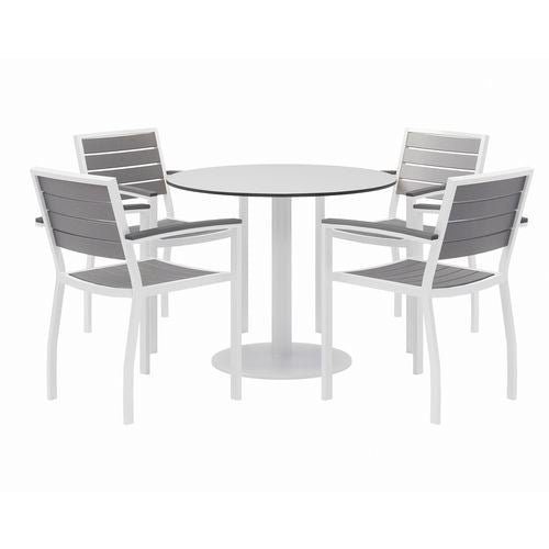 Eveleen Outdoor Patio Table W/four Gray Powder-coated Polymer Chairs, Round, 36" Dia X 29h,white, Ships In 4-6 Business Days