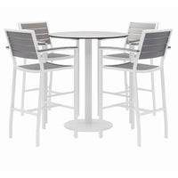 Eveleen Outdoor Bistro Patio Table W/ Four Gray Powder-coated Polymer Barstools, Round, 41"h, White, Ships In 4-6 Bus Days
