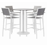 Eveleen Outdoor Bistro Patio Table W/ Four Gray Powder-coated Polymer Barstools, Round, 41"h, White, Ships In 4-6 Bus Days