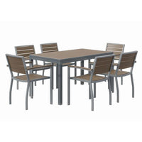 Eveleen Outdoor Patio Table With Six Mocha Powder-coated Polymer Chairs, 32 X 55 X 29, Mocha, Ships In 4-6 Business Days