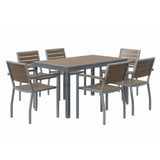 Eveleen Outdoor Patio Table With Six Mocha Powder-coated Polymer Chairs, 32 X 55 X 29, Mocha, Ships In 4-6 Business Days