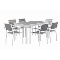 Eveleen Outdoor Patio Table With Six Gray Powder-coated Polymer Chairs, 32 X 55 X 29, Gray, Ships In 4-6 Business Days