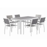 Eveleen Outdoor Patio Table With Six Gray Powder-coated Polymer Chairs, 32 X 55 X 29, Gray, Ships In 4-6 Business Days
