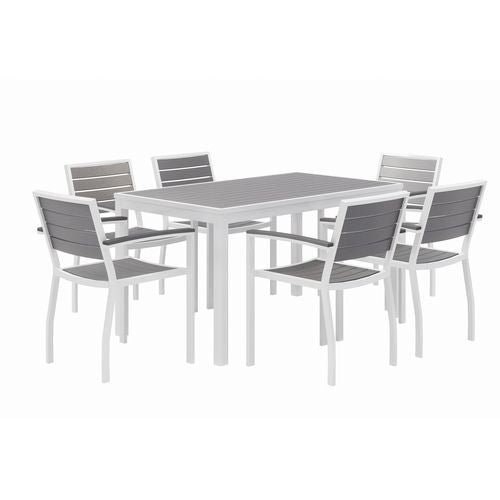 Eveleen Outdoor Patio Table With Six Gray Powder-coated Polymer Chairs, 32 X 55 X 29, Gray, Ships In 4-6 Business Days