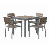 Eveleen Outdoor Patio Table With Four Mocha Powder-coated Polymer Chairs, Square, 32", Mocha, Ships In 4-6 Business Days