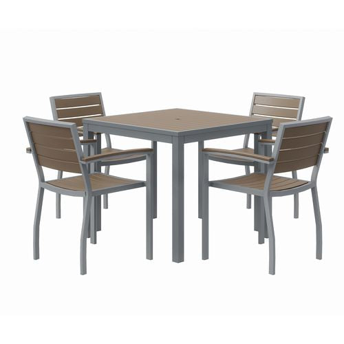 Eveleen Outdoor Patio Table With Four Mocha Powder-coated Polymer Chairs, Square, 32", Mocha, Ships In 4-6 Business Days