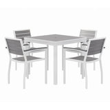Eveleen Outdoor Patio Table With Four Gray Powder-coated Polymer Chairs, 32" Square, Gray, Ships In 4-6 Business Days