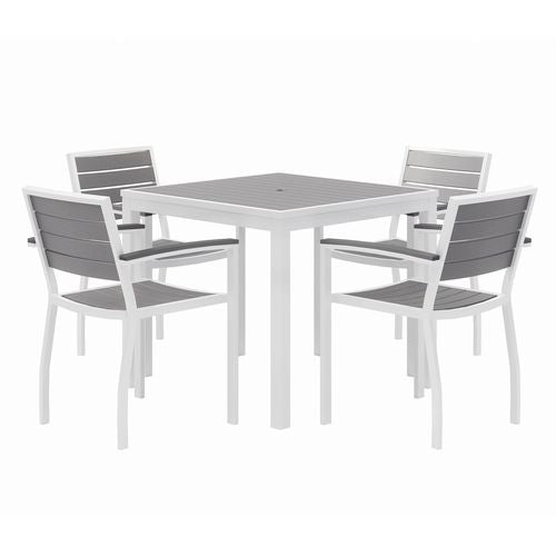 Eveleen Outdoor Patio Table With Four Gray Powder-coated Polymer Chairs, 32" Square, Gray, Ships In 4-6 Business Days