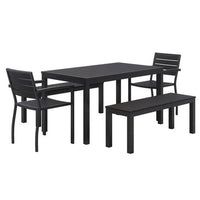 Eveleen Outdoor Patio Table W/ Two Black Powder-coated Polymer Chairs And Two Benches, 32 X 55, Gray, Ships In 4-6 Bus Days