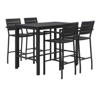 Eveleen Outdoor Bistro Patio Table With Four Black Powder-coated Polymer Barstools, 32 X 55, Black, Ships In 4-6 Bus Days