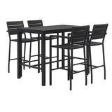 Eveleen Outdoor Bistro Patio Table With Four Black Powder-coated Polymer Barstools, 32 X 55, Black, Ships In 4-6 Bus Days