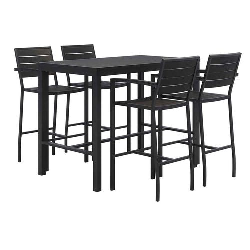 Eveleen Outdoor Bistro Patio Table With Four Black Powder-coated Polymer Barstools, 32 X 55, Black, Ships In 4-6 Bus Days