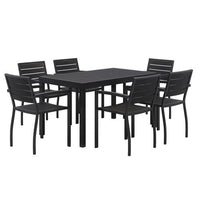 Eveleen Outdoor Patio Table With Six Black Powder-coated Polymer Chairs, 32 X 55 X 29, Black, Ships In 4-6 Business Days