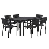 Eveleen Outdoor Patio Table With Six Black Powder-coated Polymer Chairs, 32 X 55 X 29, Black, Ships In 4-6 Business Days