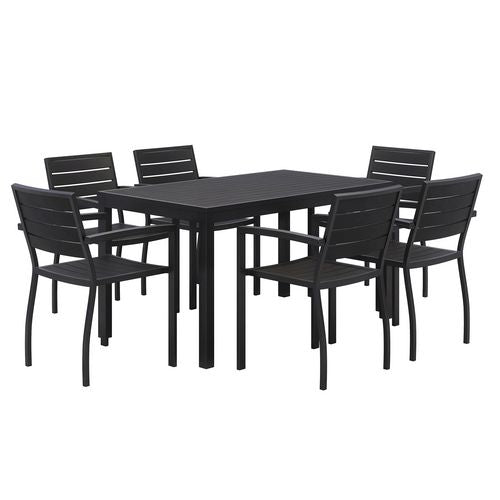 Eveleen Outdoor Patio Table With Six Black Powder-coated Polymer Chairs, 32 X 55 X 29, Black, Ships In 4-6 Business Days