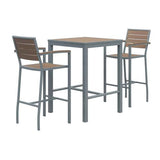 Eveleen Outdoor Bistro Patio Table With Two Mocha Powder-coated Polymer Barstools, 30" Square, Mocha, Ships In 4-6 Bus Days