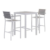 Eveleen Outdoor Bistro Patio Table With Two Gray Powder-coated Polymer Barstools, 30" Square, Gray, Ships In 4-6 Bus Days
