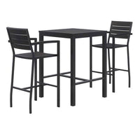 Eveleen Outdoor Bistro Patio Table With Two Black Powder-coated Polymer Barstools, 30" Square, Black, Ships In 4-6 Bus Days