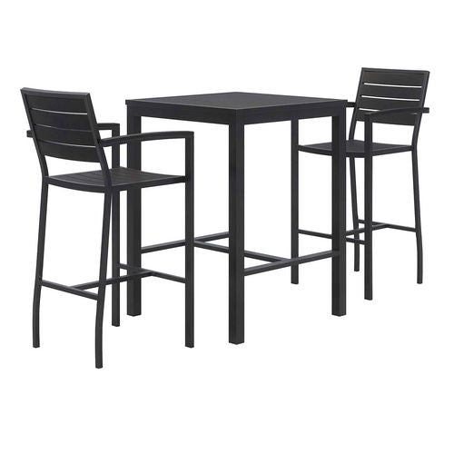 Eveleen Outdoor Bistro Patio Table With Two Black Powder-coated Polymer Barstools, 30" Square, Black, Ships In 4-6 Bus Days