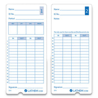 E14-100 Time Cards, Bi-weekly-monthly-semi-monthly-weekly, Two Sides, 7"