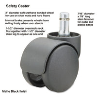 Safety Casters, Oversize Neck Polyurethane, B Stem, 110 Lbs-caster, 5-set