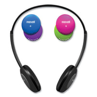 Kids Safe Headphones With Inline Microphone, Black With Interchangeable Caps In Pink-blue-silver