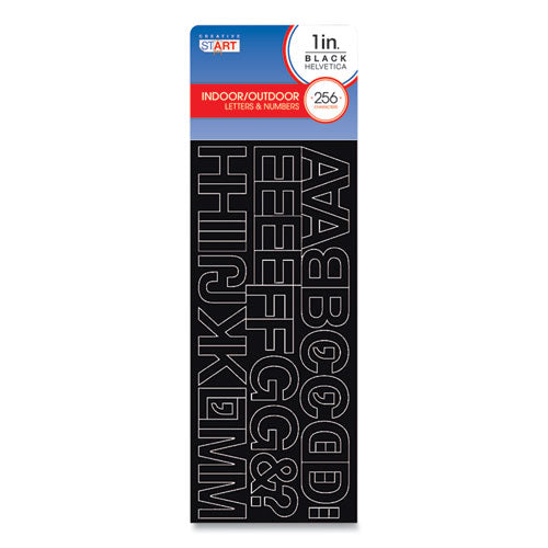 Letters, Numbers And Symbols, Adhesive, 1", Black With White Outline, 256 Characters