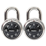 Combination Lock, Stainless Steel, 1 7-8" Wide, Black Dial, 2-pack