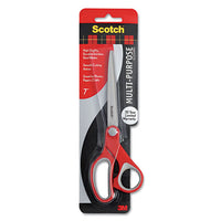 Multi-purpose Scissors, Pointed Tip, 7" Long, 3.38" Cut Length, Gray-red Straight Handle