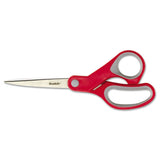 Multi-purpose Scissors, Pointed Tip, 7" Long, 3.38" Cut Length, Gray-red Straight Handle